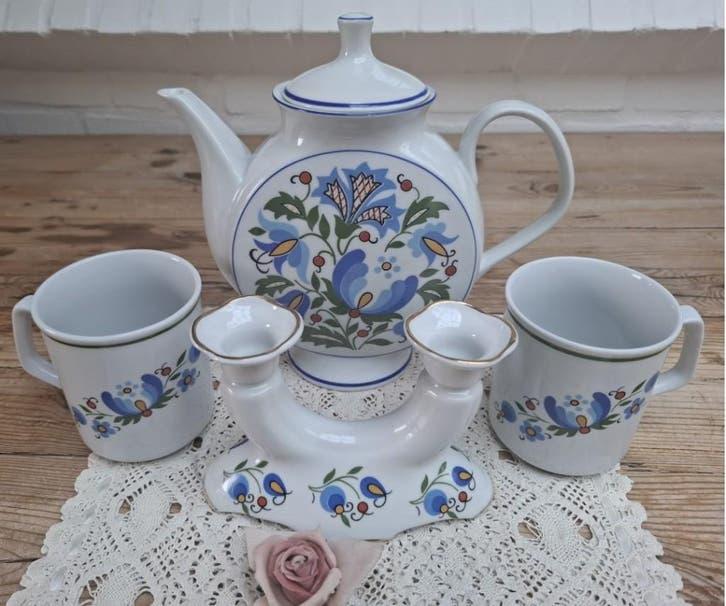 Vintage Poolse Lubiana kandelaar, koffiepot + 2 mokken, Ophalen of Verzenden