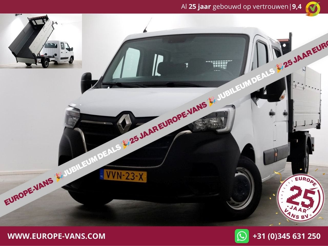 Renault Master T35 2.3 dCi 145pk L3 D.C. Kipper met hoge boo, Auto's, Bestelwagens en Lichte vracht, Renault, Wit, Bedrijf, Electronic Stability Program (ESP)
