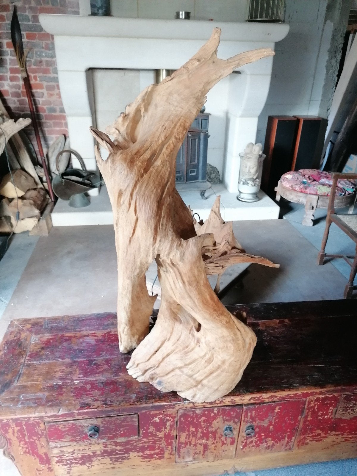 Lamp met houten wortels
Teakhout, teakhout, teak, enz., Ophalen