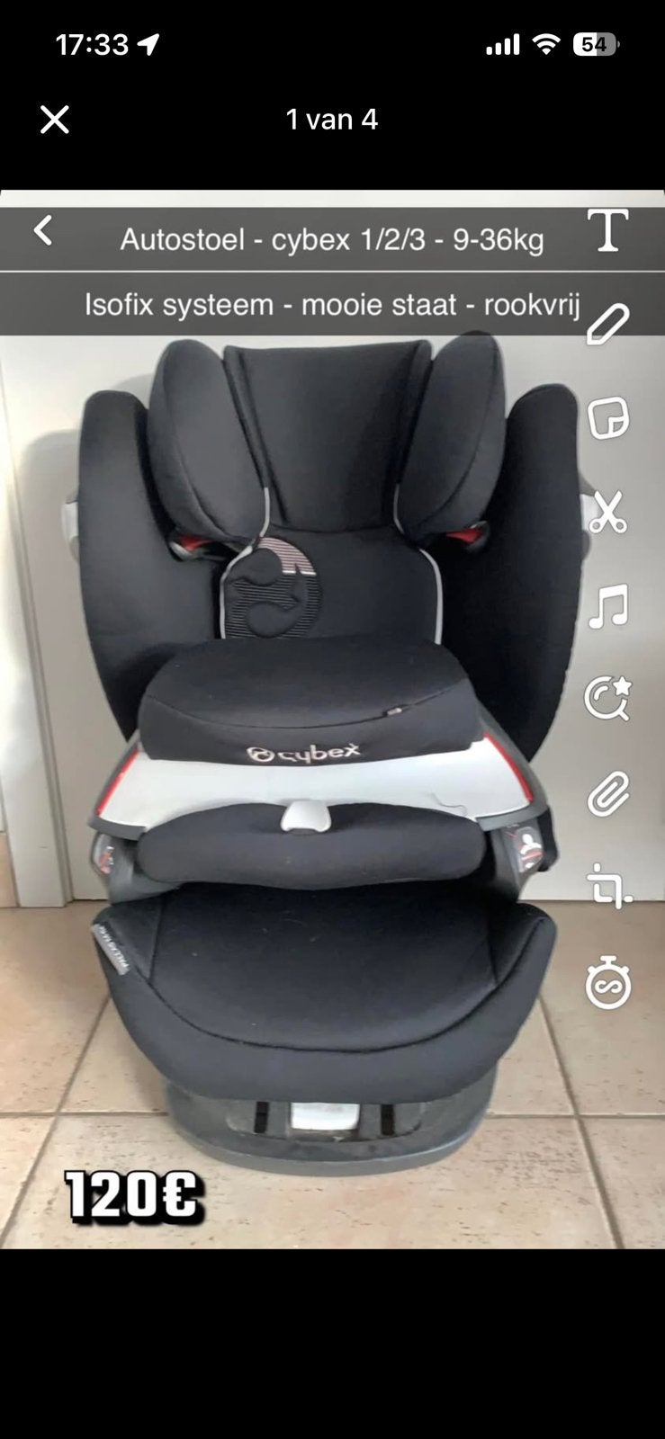 Autostoel iso fix, Gebruikt, 9 t/m 18 kg, Isofix, Ophalen