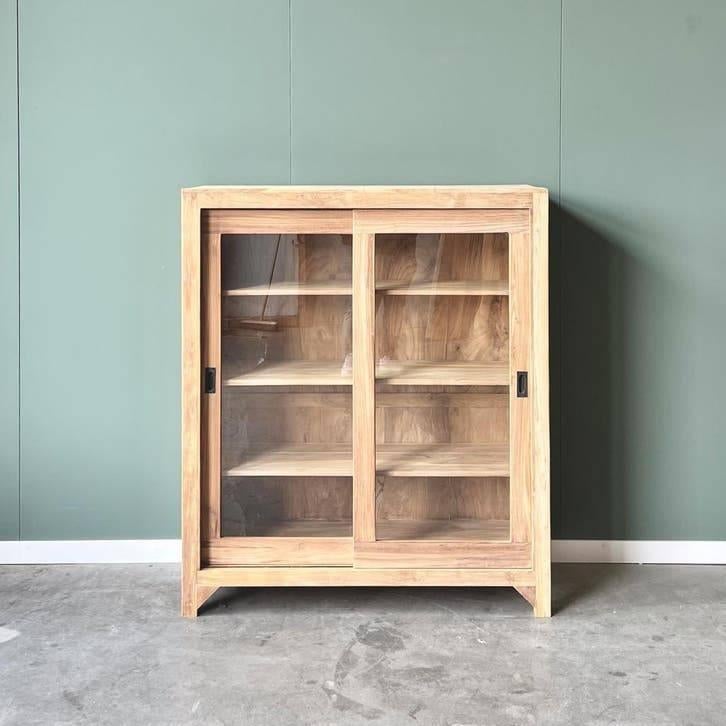 Robuuste Halfhoge Kast van Massief Hout – 120x140 cm, Huis en Inrichting, Kasten | Buffetkasten, Ophalen of Verzenden, Teakhout