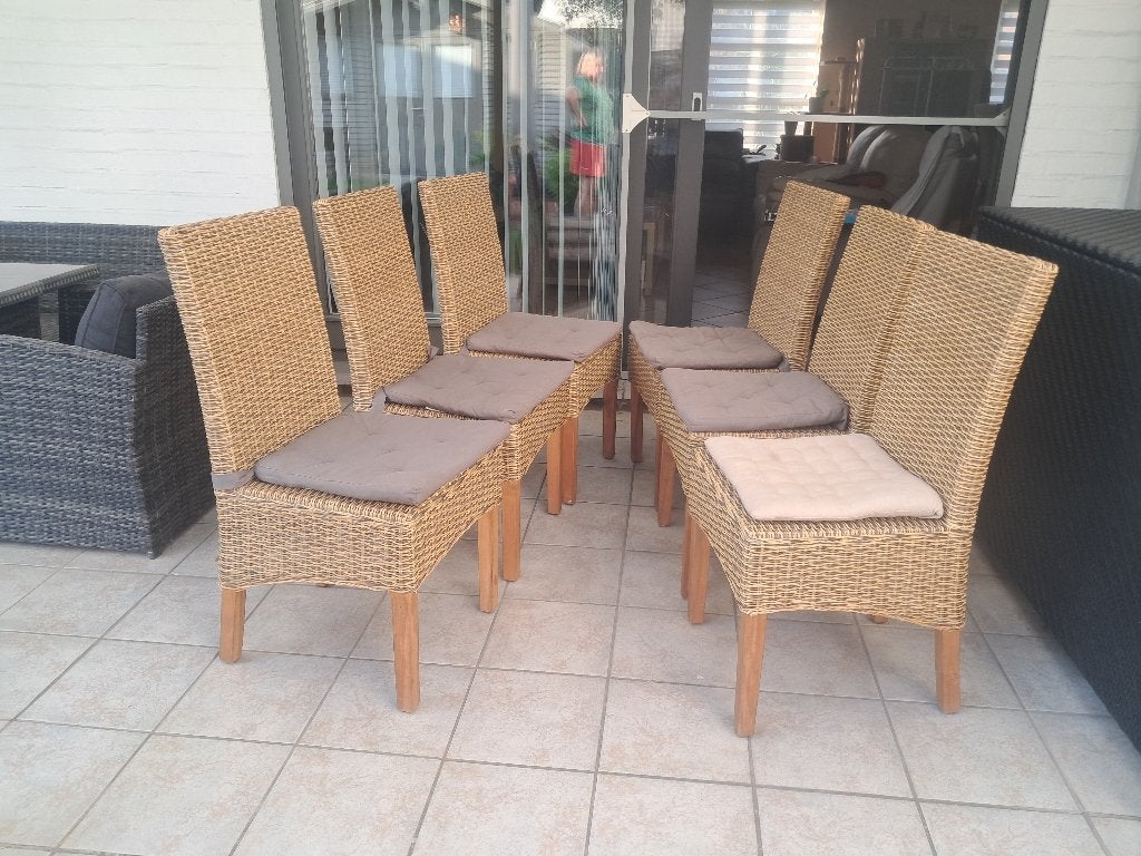 6 eettafelstoelen in riet (beige kleur, Huis en Inrichting, Ophalen, Riet, Gebruikt, Overige kleuren