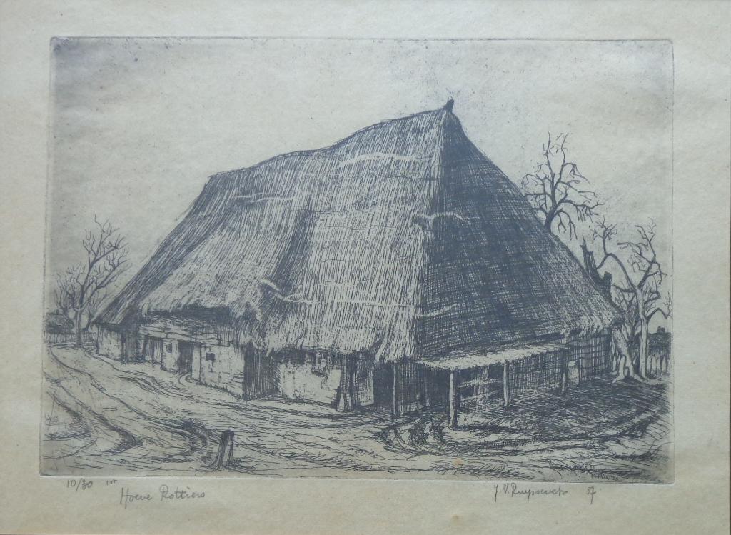 JOZEF VAN RUYSSEVELT / HOEVE ROTTIERS / ETS / 43x53cm KADER, Ophalen of Verzenden