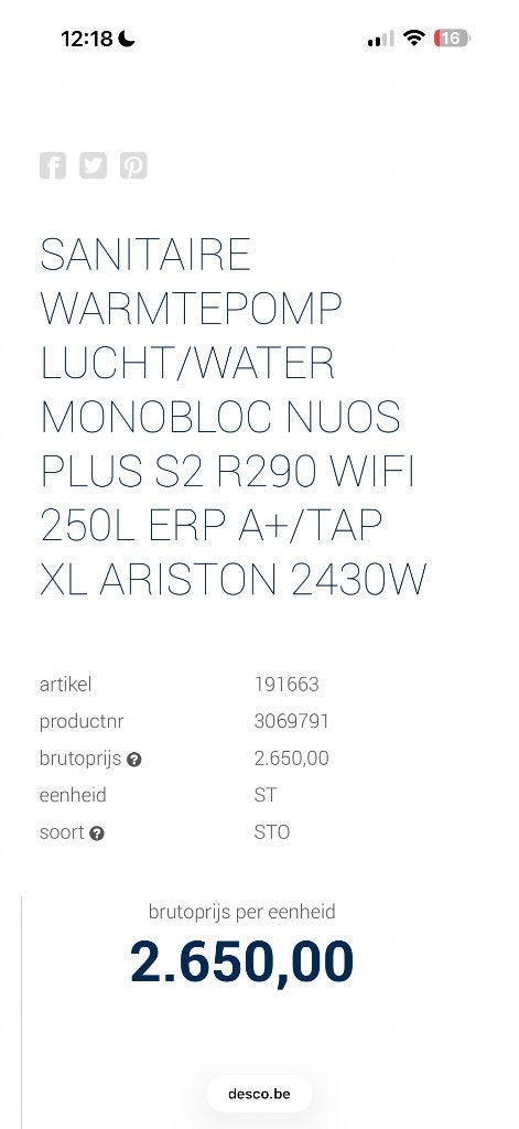 Warmtepompboiler ariston nuos 250L, Ophalen, Nieuw, Boiler