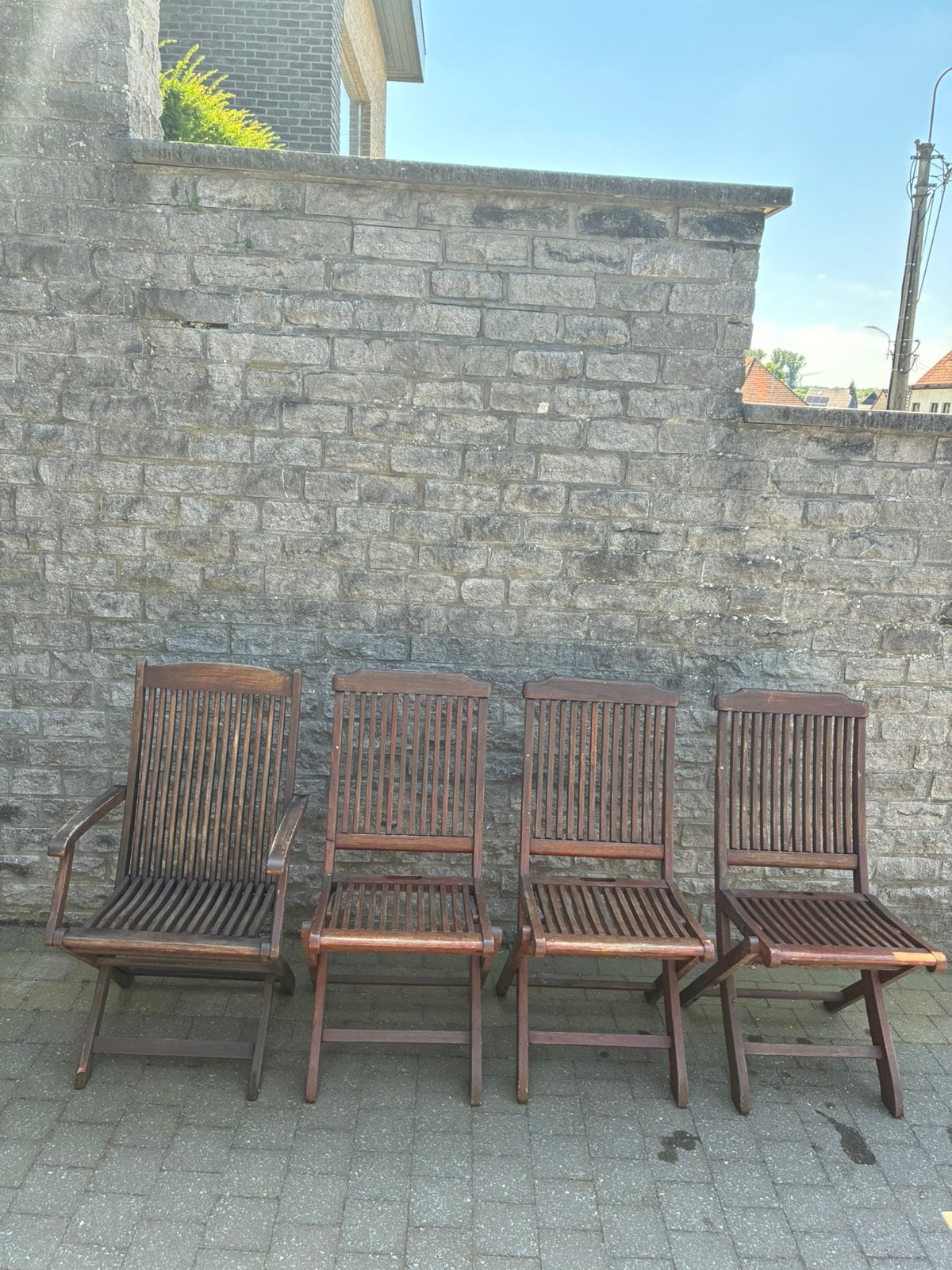 Set van 4 inklapbare teakhouten terrasstoelen, Jardin & Terrasse, Chaises de jardin, Enlèvement, Utilisé, Pliant