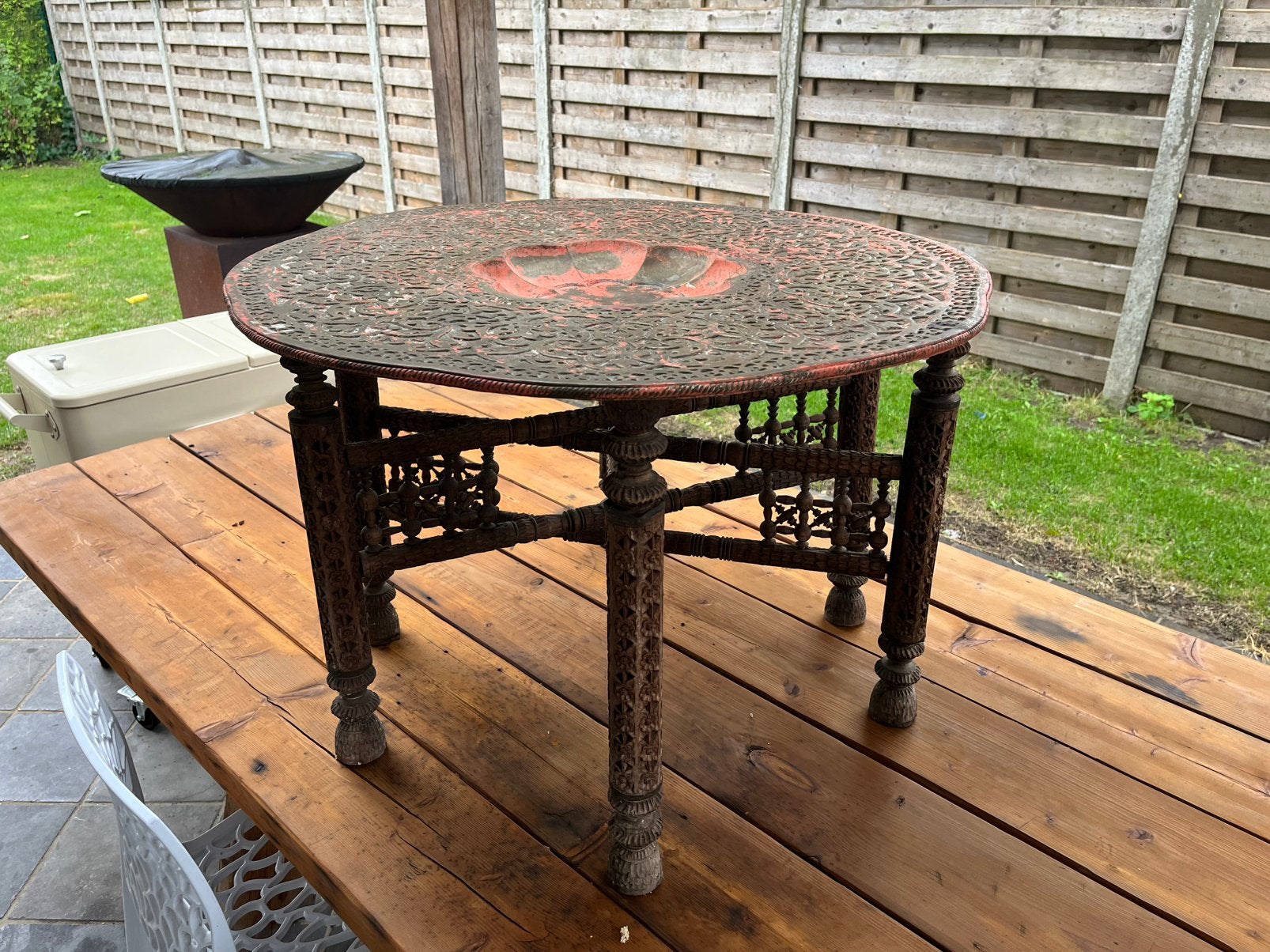Ronde tafeltje, Huis en Inrichting, Tafels | Bijzettafels, Gebruikt, Metaal of Aluminium, Rond, 55 tot 75 cm
