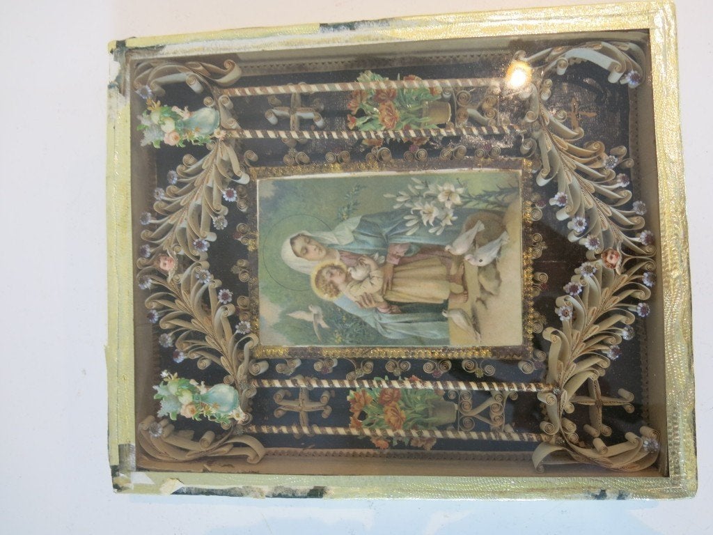 Antiek Religieus Diorama / Kijkkast - Maria met Kind, Ophalen of Verzenden, Gebruikt