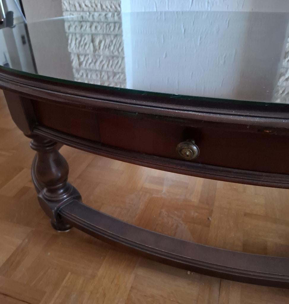 Ovalen houten salontafel met lade, 100 à 150 cm, Moins de 50 cm, Cerisier, Comme neuf