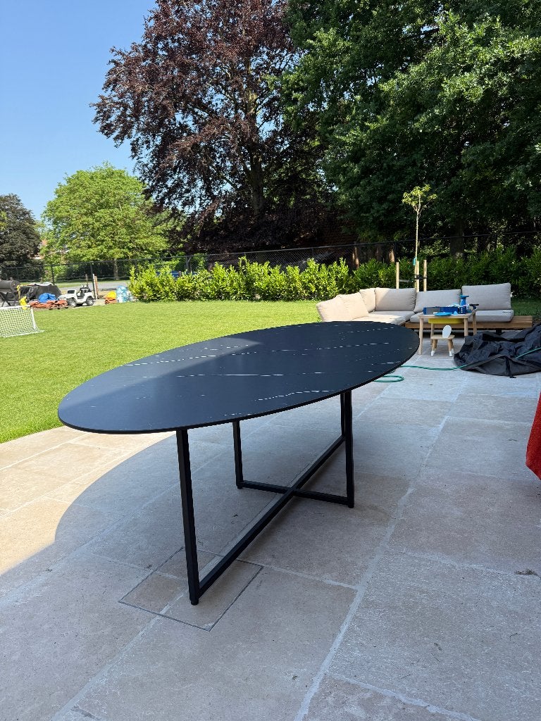 Eettafel zwart marmer (keramiek), Maison & Meubles, Tables | Tables à manger, Comme neuf, 100 à 150 cm, 200 cm ou plus, Cinq personnes ou plus