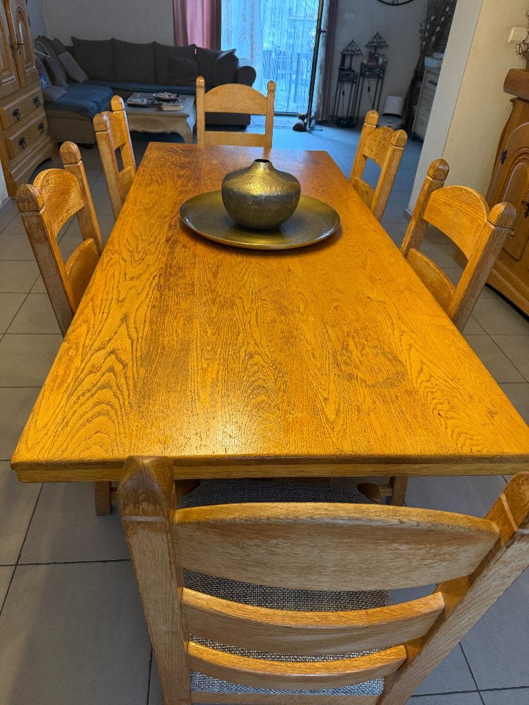Table et chaises de salle à manger, Enlèvement, Utilisé, 50 à 100 cm, Chêne