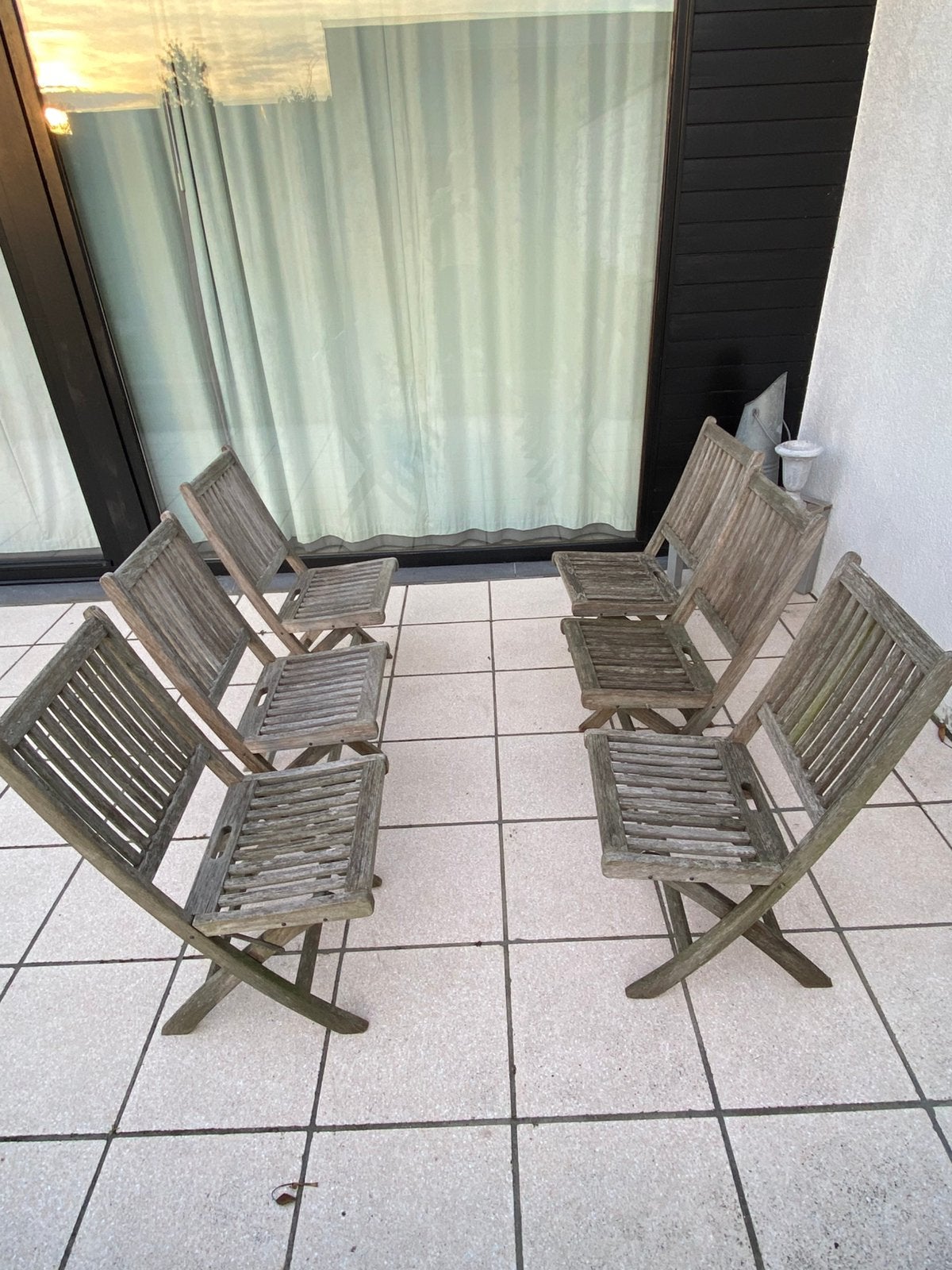 Set van 6 vintage teakhouten tuinstoelen - BAUWENS, Tuin en Terras, Tuinstoelen, Ophalen, Gebruikt