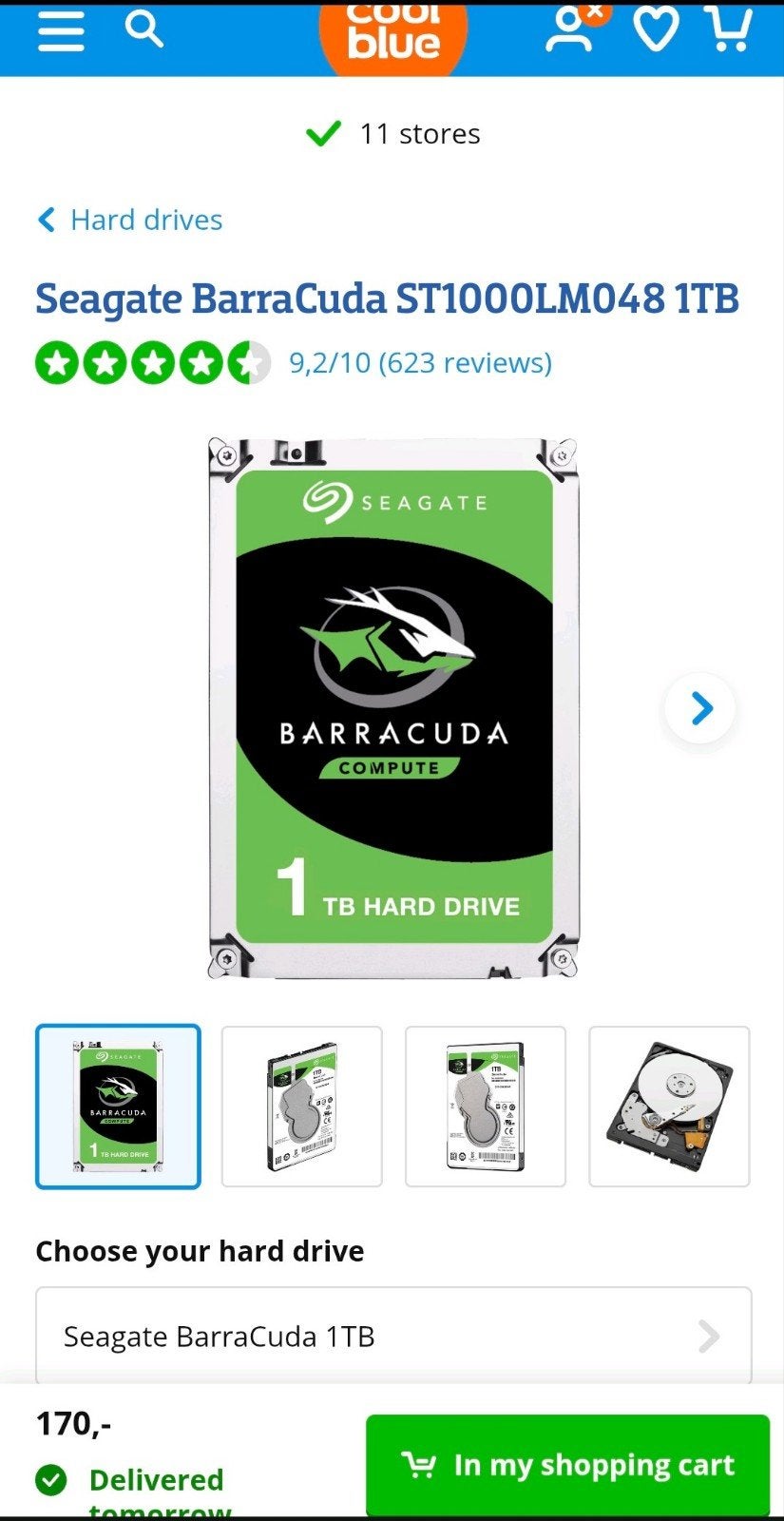Seagate BarraCuda 1TB HDD SATA hardeschijf, Ophalen of Verzenden