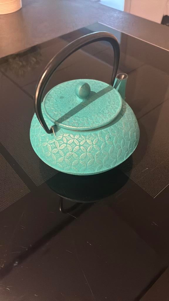 Gietijzeten theepot appalblauwzeegroen, Ophalen