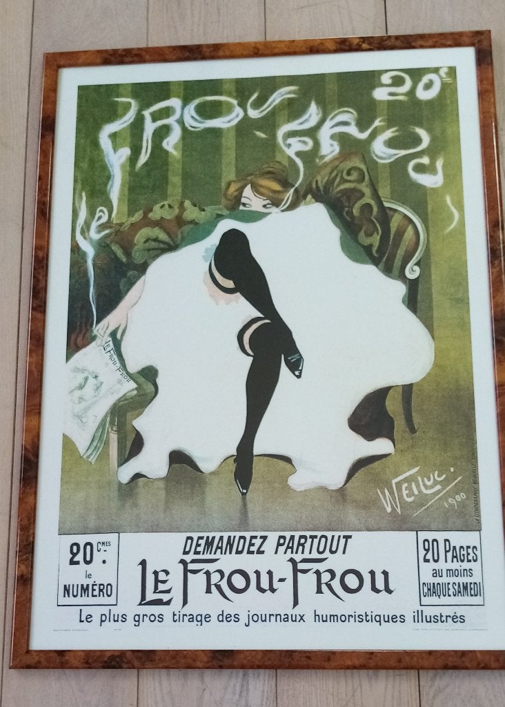 Cadre lithographie affiche 1900 Frou-Frou par Weiluc Impec, Autres sujets, Autres techniques, Enlèvement, Autres styles