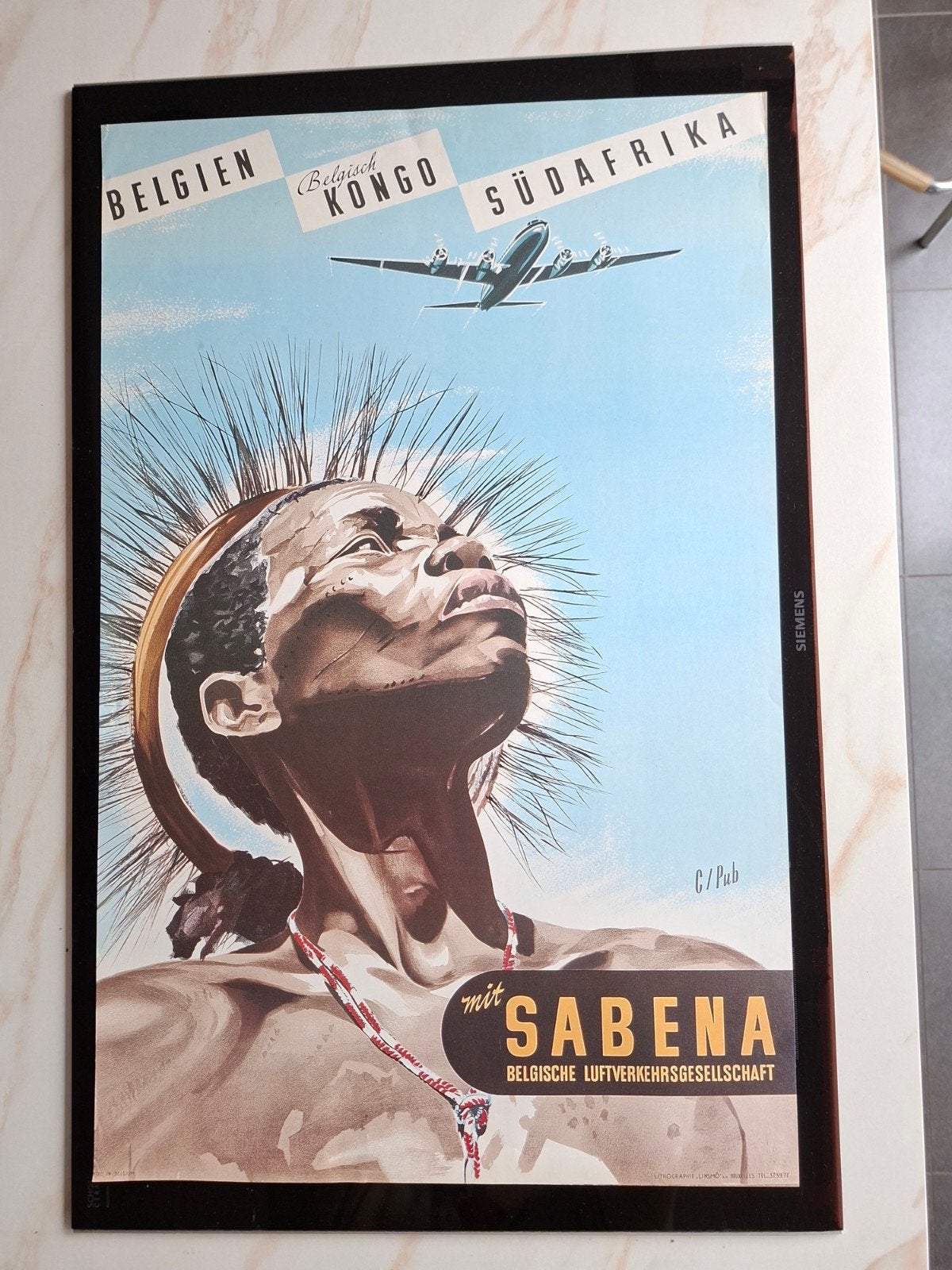 Affiche Sabena authentifié 47,5/74cm, Collections, Posters & Affiches