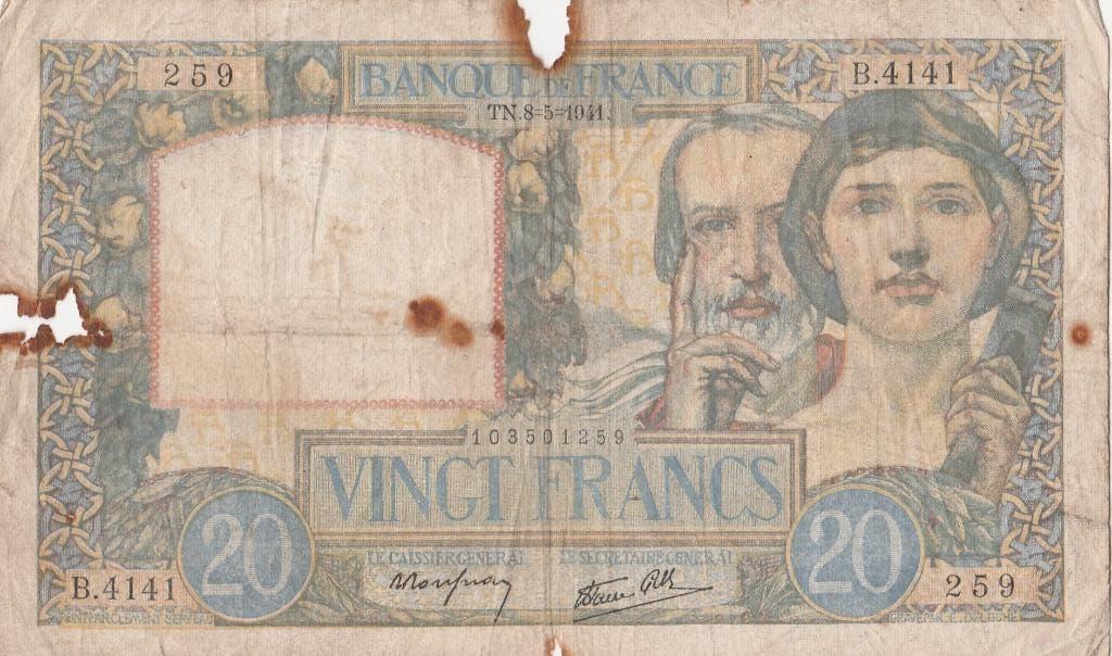 20 francs 1941 France, Enlèvement ou Envoi, France, Billets en vrac