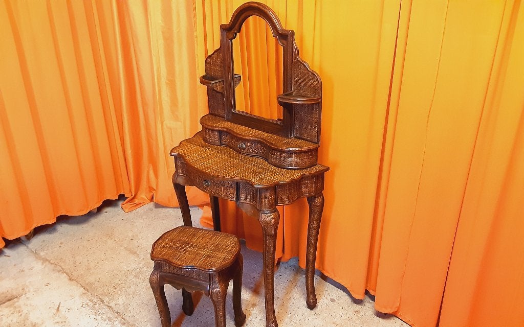 Vintage coiffeuse osier décoration seventies années 70, Enlèvement