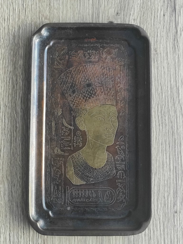 Vintage Egyptische koperen wandplaat koningin Nefertiti, Antiek en Kunst, Ophalen of Verzenden