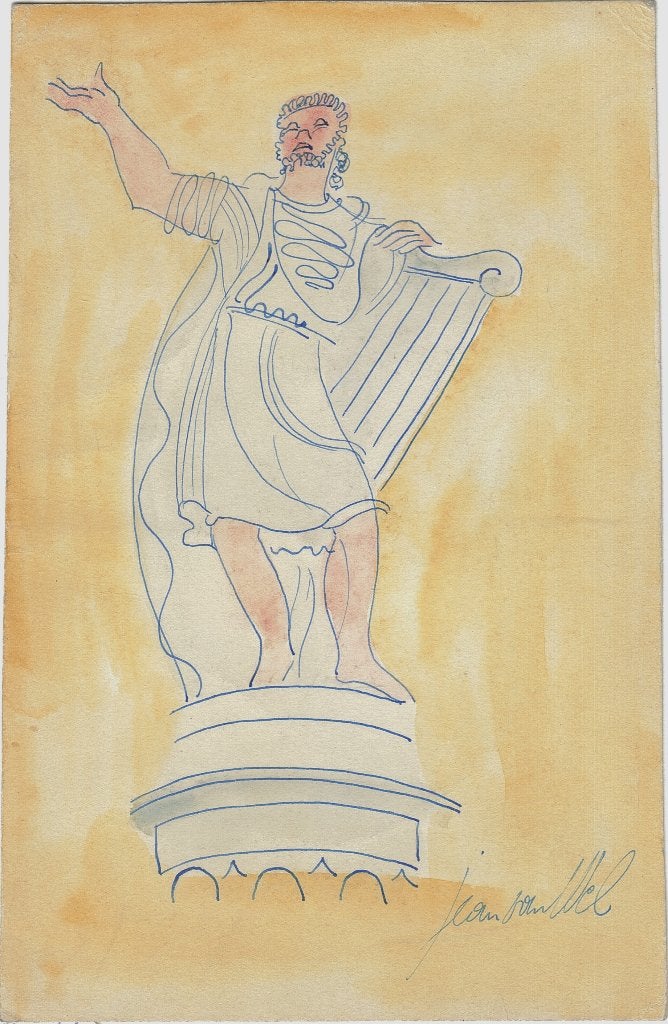 Jean van Wel pentekening aquarel "De Serenade", gesigneerd, Antiek en Kunst, Ophalen, Tekening, Aquarel, Gesigneerd