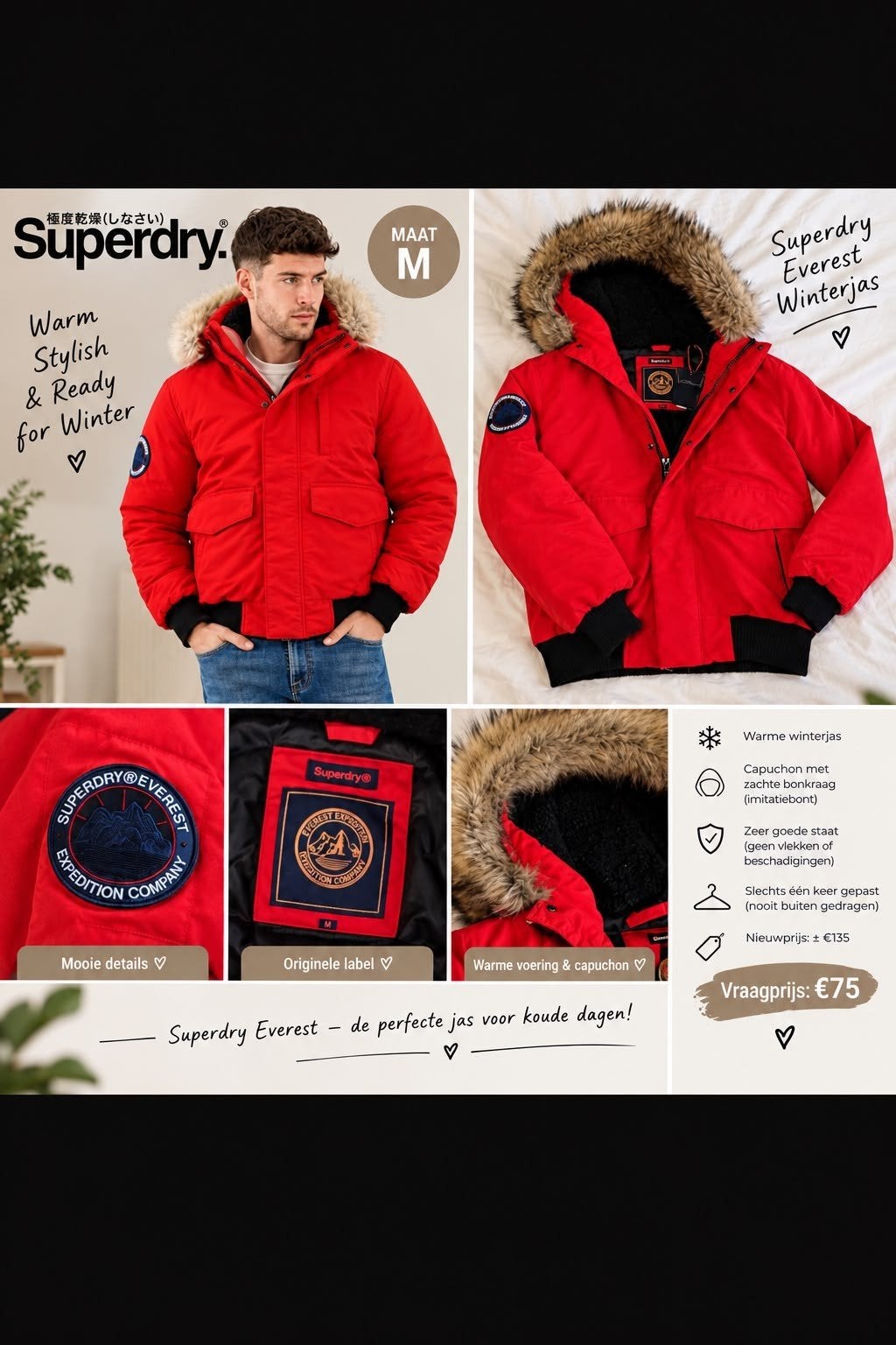 Superdry Everest winterjas 
Maat M – zo goed als nieuw.
Sl, Maat 48/50 (M), SuperDry, Ophalen of Verzenden, Zo goed als nieuw