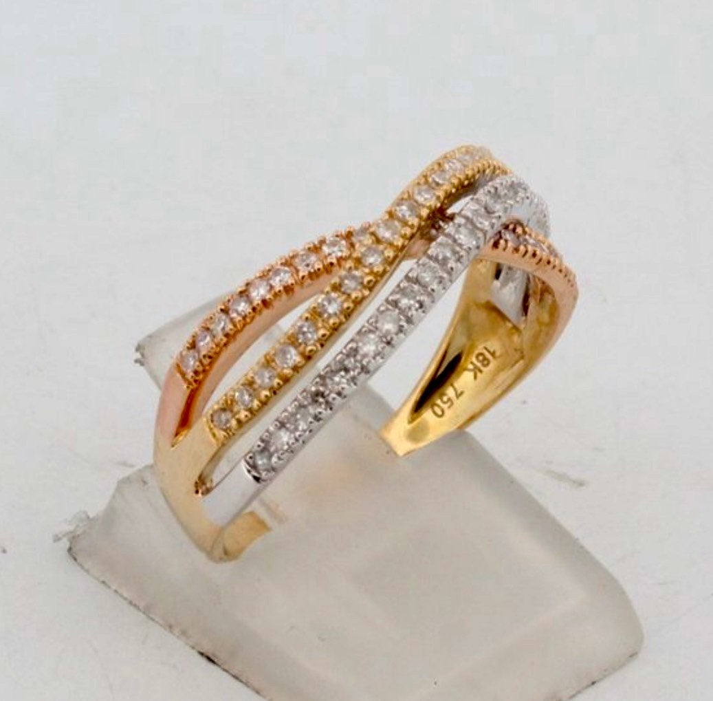 18K geel/rose en witgouden ring met natuurlijke diamanten!, 18 tot 19, Ophalen of Verzenden, Met edelsteen, Dame