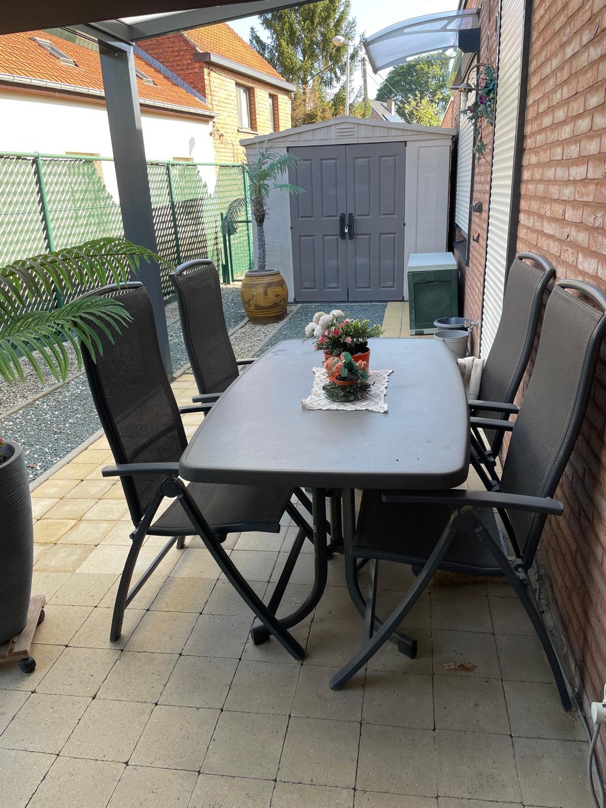 Mooie tuinset met inklapbare tafel en 4 stoelen, Tuin en Terras, Ophalen, 4 zitplaatsen, Gebruikt, Tuinset