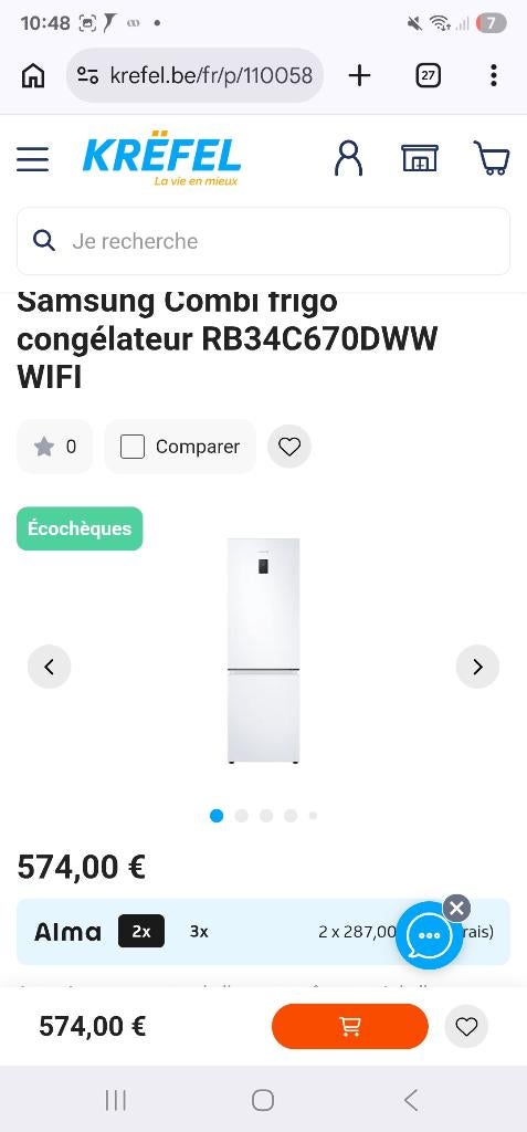 Combi frigo congélateur RB34C670DWW WIFI, Electroménager, 160 cm ou plus, Comme neuf, Enlèvement, 200 litres ou plus
