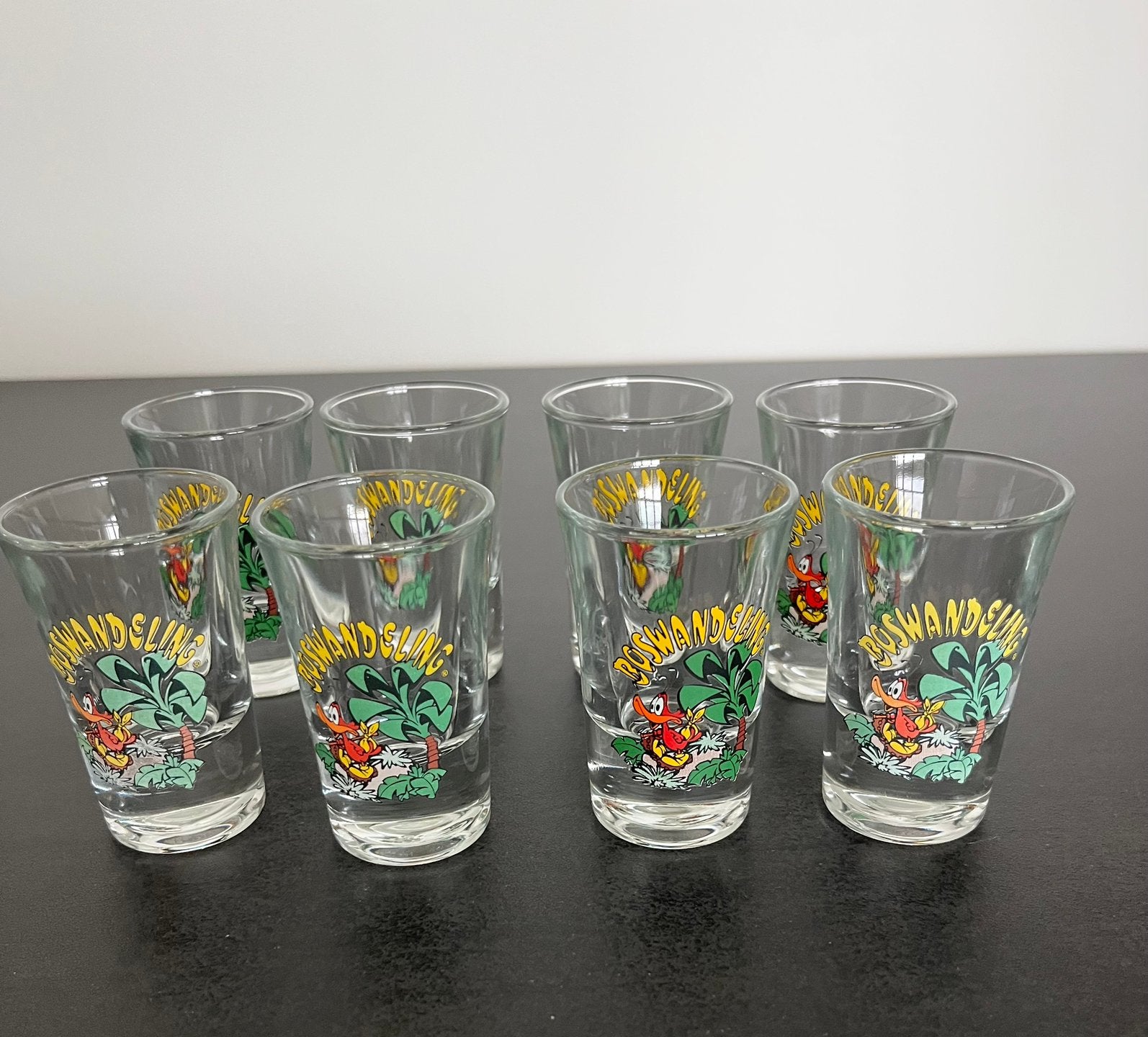 8 kleine glazen (shotglaasjes) 7cm, decor “Boswandeling”, Collections, Enlèvement, Comme neuf