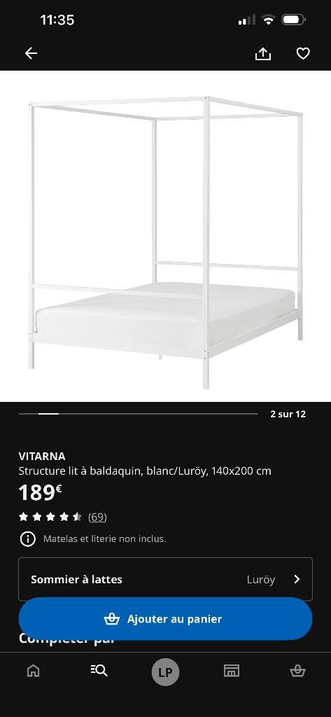 Lit baldaquin IKEA, Neuf, Enlèvement, Blanc, Deux personnes