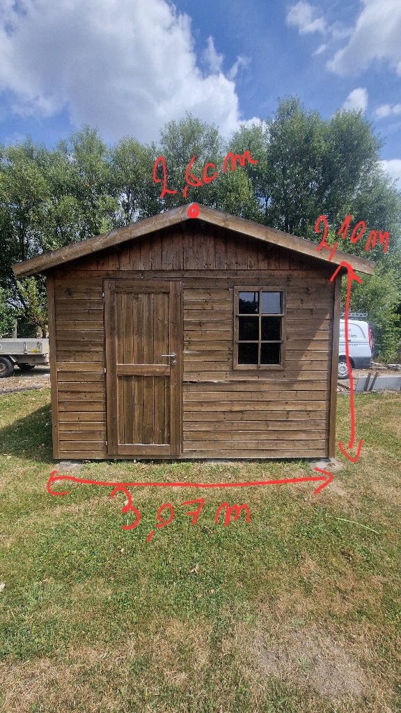 Maison de jardin en bois env. 3,07 m x 2,56 m, 200 à 400 cm, 250 à 300 cm, Comme neuf, Enlèvement