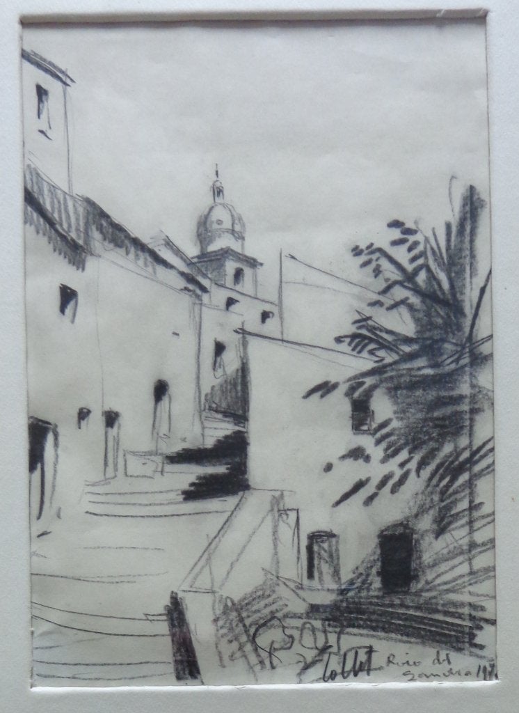 LOUIS COLLET / CERVERA SPANJE / ORIGINEEL / 45x32cm / KADER, Antiquités & Art, Enlèvement ou Envoi, Paysage urbain, Papier/carton