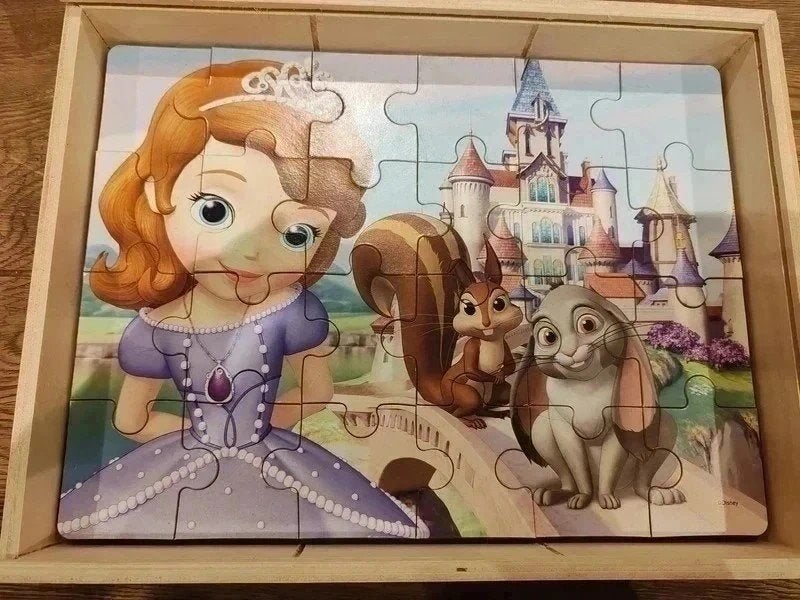 Prinses sofia houten puzzels, Kinderen en Baby's, Ophalen of Verzenden, 10 tot 50 stukjes, Zo goed als nieuw, 2 tot 4 jaar