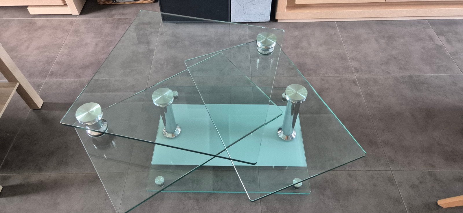 table de salon en verre pivotante, 50 à 100 cm, Carré, Verre, Enlèvement