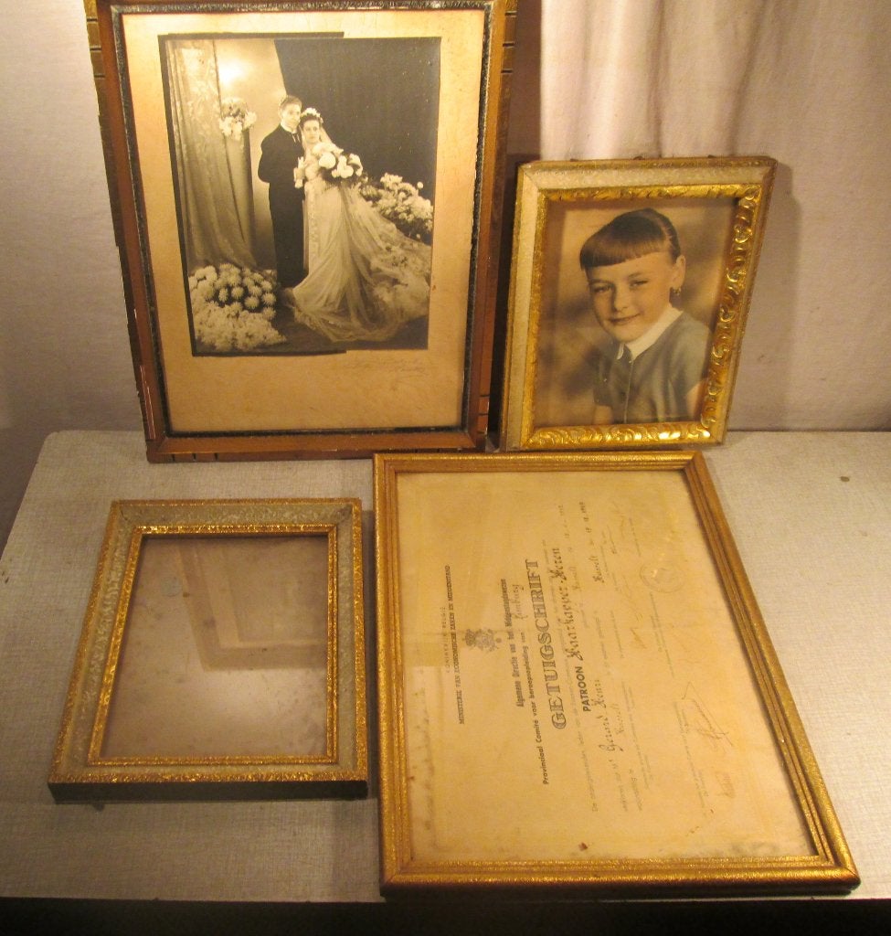 4 magnifiques cadres photo anciens en bois doré, Or, Enlèvement ou Envoi, Comme neuf, Cadre photo standard