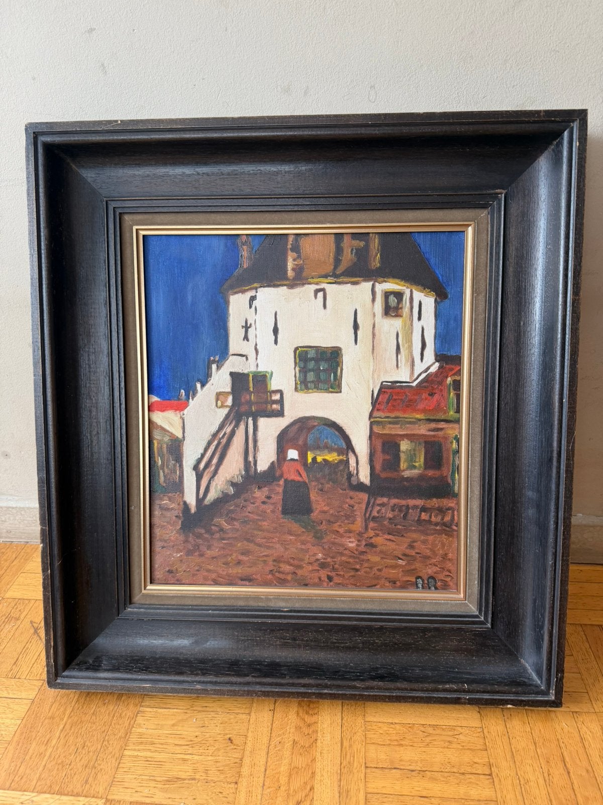 Peinture — La porte aux poissons de Harderwijk (années 1950), Antiquités & Art, Enlèvement ou Envoi, Vintage, Toile