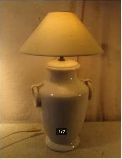 Mooie retro Tafellamp in aardewerk en stoffen kap - 53cm, Ophalen of Verzenden, Huis en Inrichting