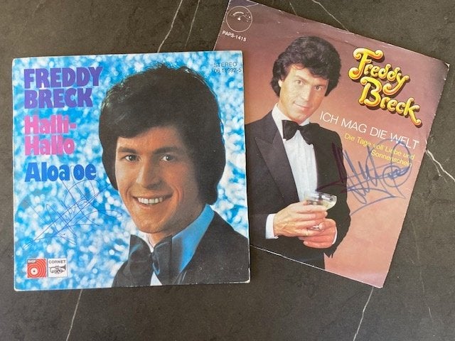Freddy Breck gesigneerd 2x7”, CD & DVD, Vinyles Singles, Comme neuf, Pop, Enlèvement ou Envoi