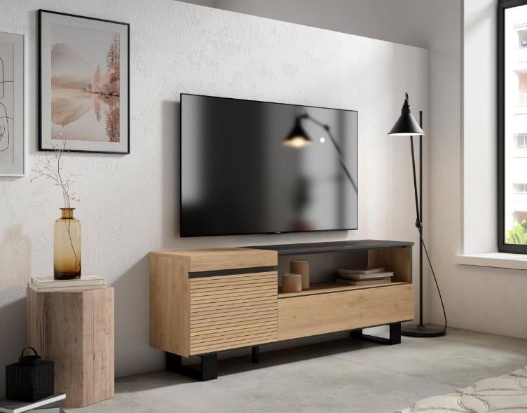 Meuble TV design neuf - chêne (L152,5 x P35 x H57), Maison & Meubles, Armoires | Mobilier de télévision, Neuf, Moins de 100 cm