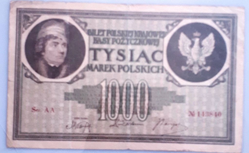 POLEN /POLAND:1000 MAREK 17-5-1919 P 22a xf, Postzegels en Munten, Ophalen of Verzenden, Polen, Los biljet
