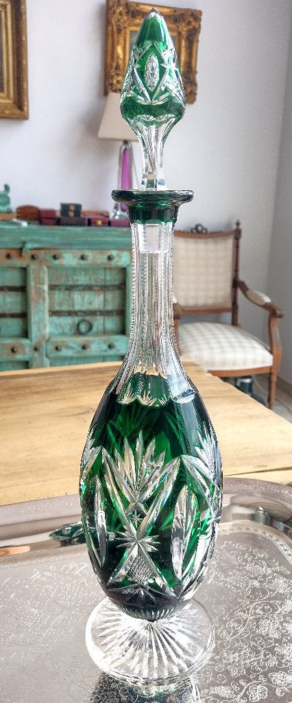 Val Saint Lambert 1905 Rare carafe Balmoral verte gd modèle, Enlèvement ou Envoi