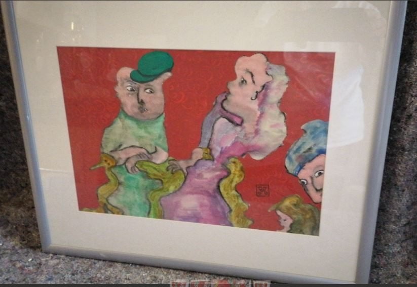 vintage origineel werk ``Het Gezin``  Ara Max, Autres styles, Fait main, Tableau, Comme neuf