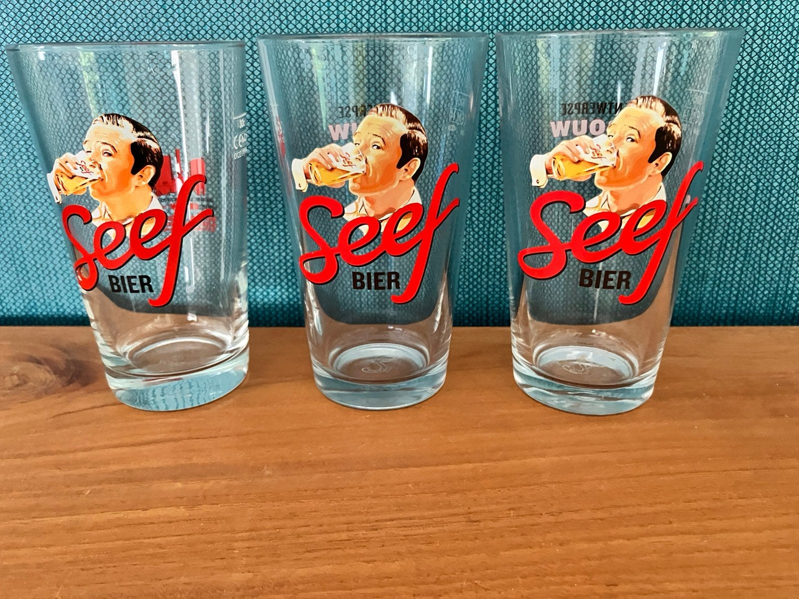Set 3 Seef bierglazen, Ophalen of Verzenden, Zo goed als nieuw, Bierglas