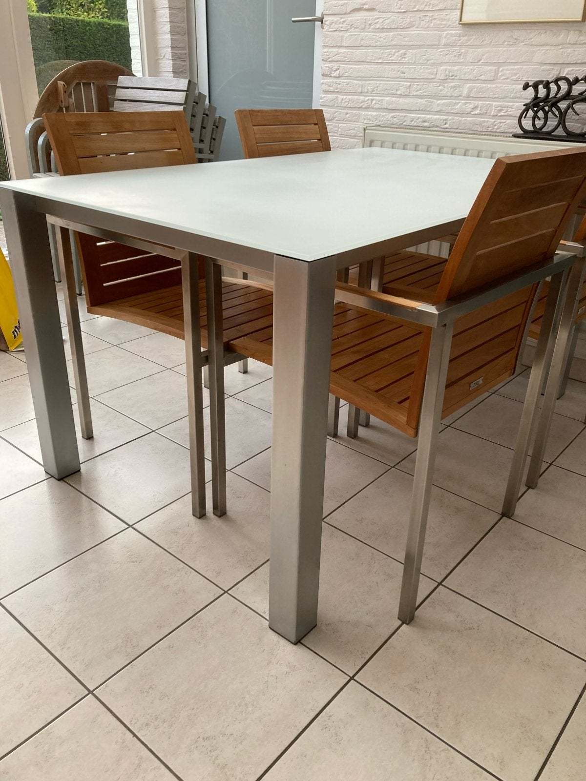 tafel met blad in glas 90x150x75, Ophalen, Zo goed als nieuw
