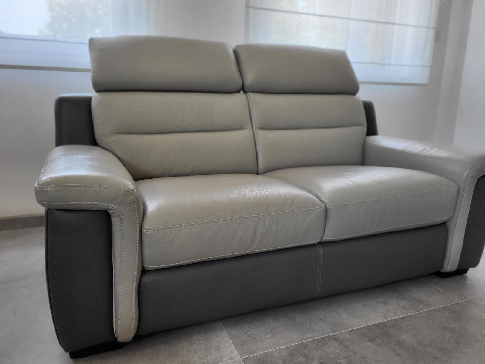 Canapé 3+2 avec pouf modulable 100% cuir, Maison & Meubles, Enlèvement, Utilisé, Cuir