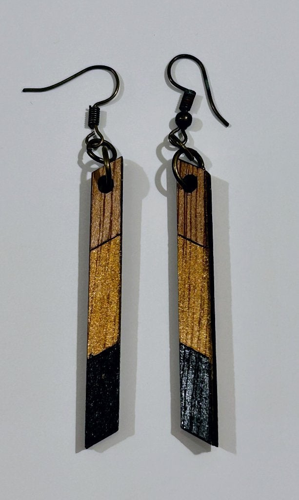 Zwart-gouden lange oorhangers, Ophalen of Verzenden, Nieuw, Zwart, Hangers