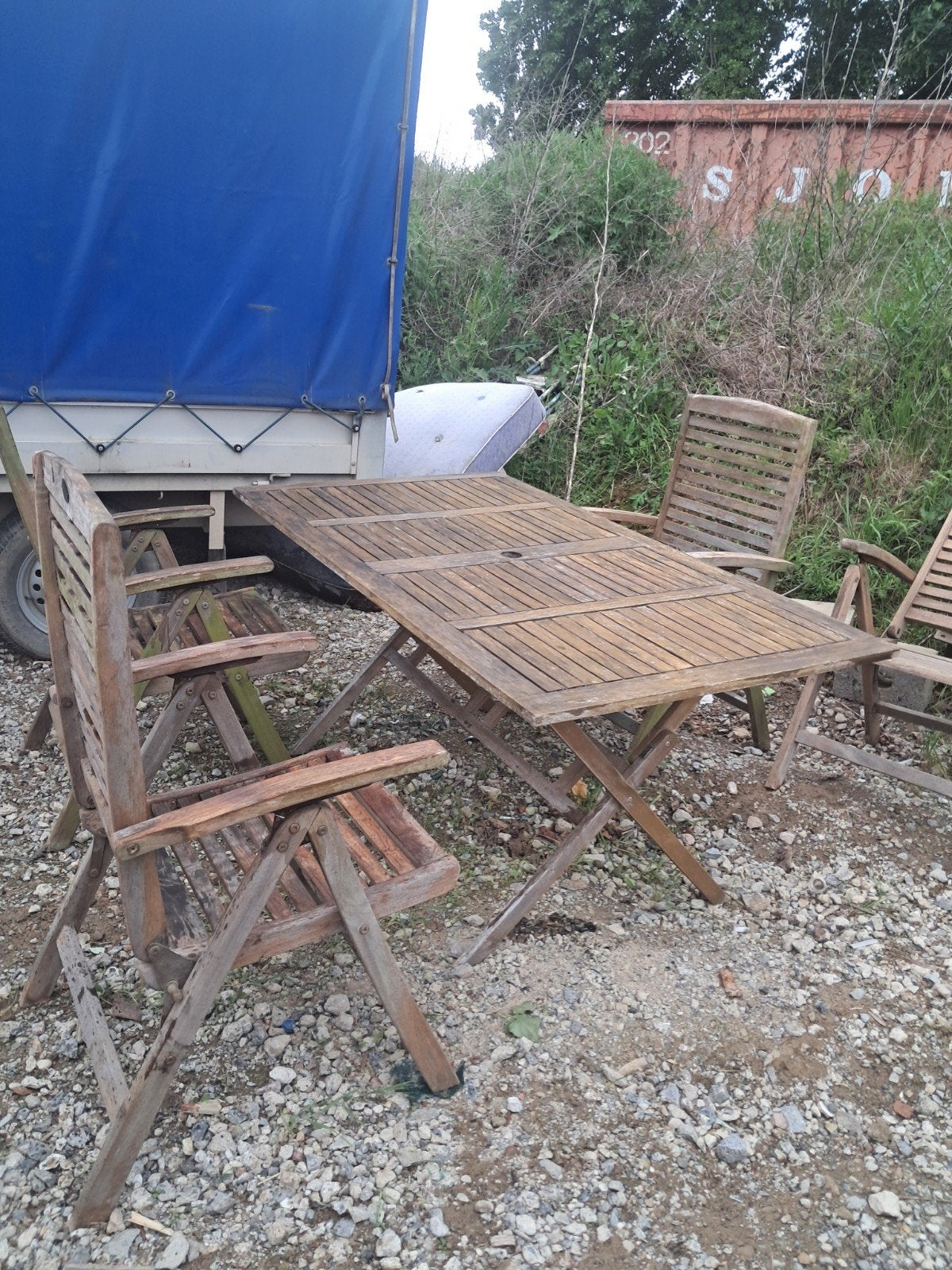 Teak tuintafel met stoelen, Tuin en Terras, Ophalen