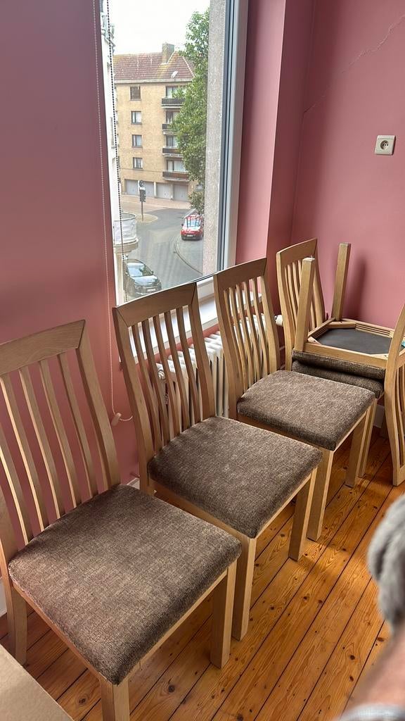 5 stoelen voor €30, Ophalen, Gebruikt, Bruin, Stof