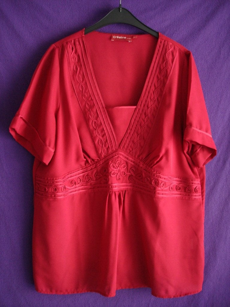 Mooie zomerblouse met korte mouwen rood Crealine By Daxon., Crealine By Daxon, Maat 46/48 (XL) of groter, Ophalen of Verzenden