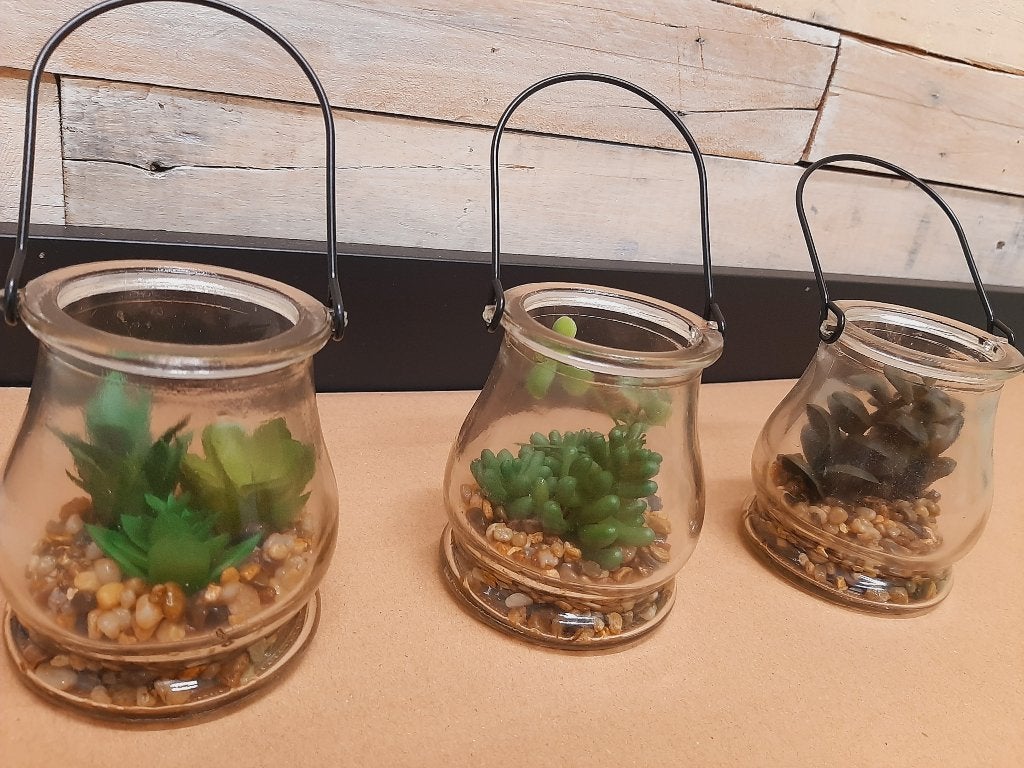 Decoratieve kunstplant in glazen bokaaltje, Huis en Inrichting, Ophalen, Groen, Kunstplant, Nieuw