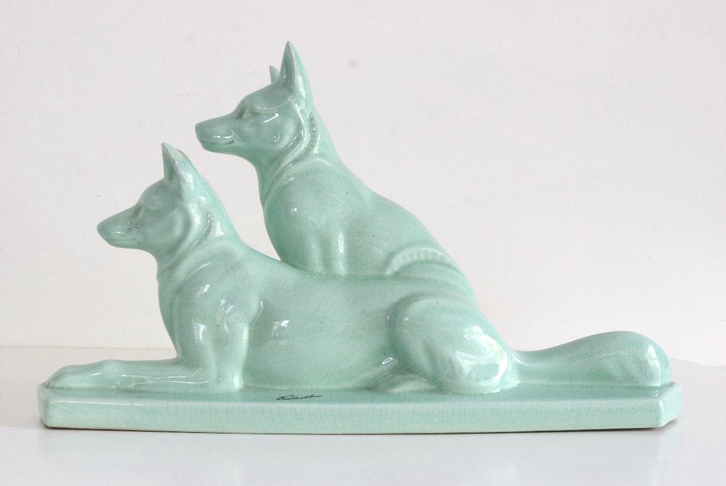 Art Deco Beeld Louis Fontinelle rond 1930., Antiek en Kunst, Ophalen, Art deco, Beeld, Groen